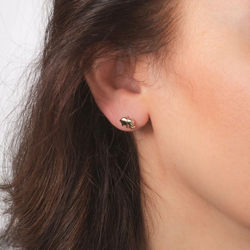 Elephant Stud Earrings in 10K Yellow Gold
