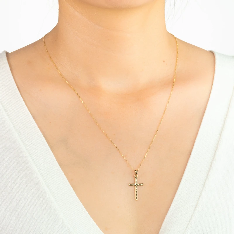 Diamond Cut Cross Pendant in 14K Yellow Gold
