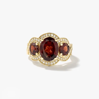 Three Stone Garnet Ring 10K Yellow Gold