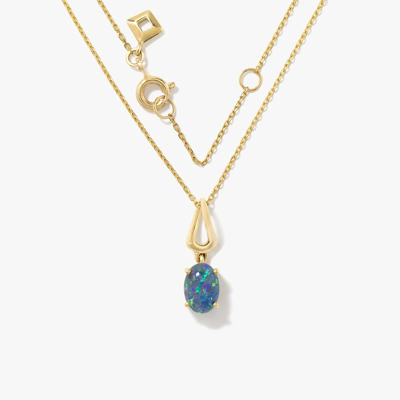 Triplet Opal Necklace in 10K Yellow Gold