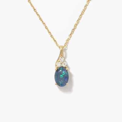 Triplet Opal Necklace with Diamond Accents in 10K Yellow Gold