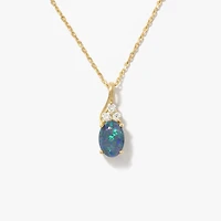 Triplet Opal Necklace with Diamond Accents in 10K Yellow Gold