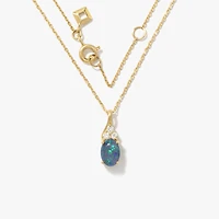 Triplet Opal Necklace with Diamond Accents in 10K Yellow Gold