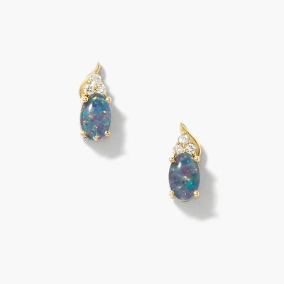 Triplet Opal Earrings in 10K Yellow Gold