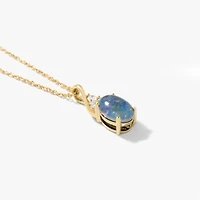 Triplet Opal Necklace with Diamond Accents in 10K Yellow Gold