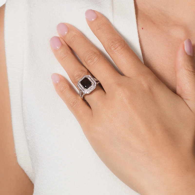 Garnet Ring with Diamond Accents 10K Yellow Gold