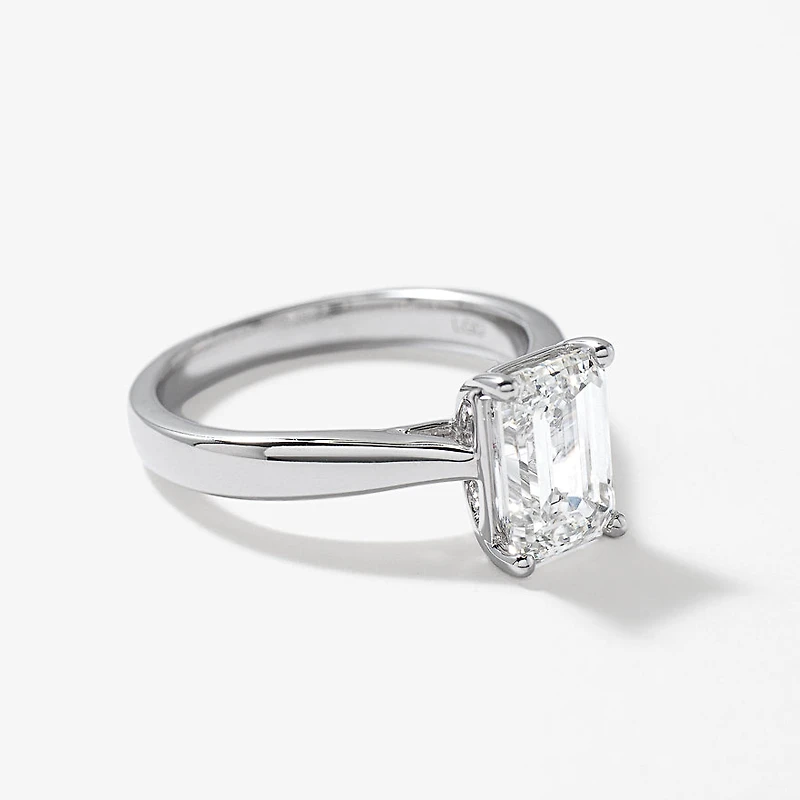 Lab Grown Emerald Cut Diamond Engagement Ring 14K White Gold