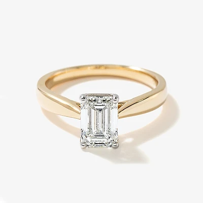 Lab Grown Emerald Cut Diamond Engagement Ring 14K Yellow Gold (1.50