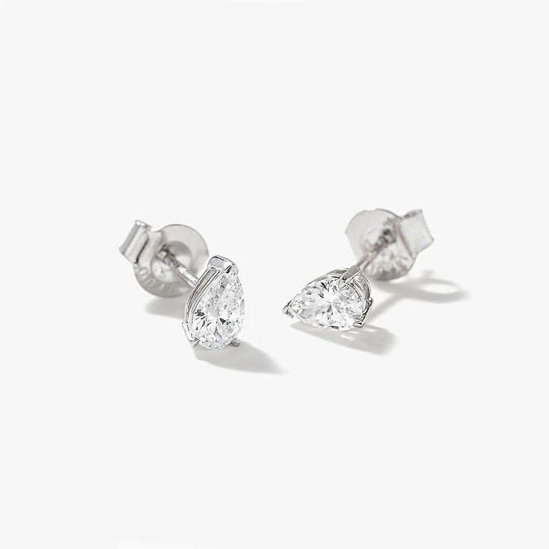 Lab Grown Pear Shape Diamond Stud Earrings in 14K White Gold (0.50 ct