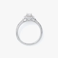 Double Halo Princess Diamond Engagement Ring 14K White Gold (0.50ct