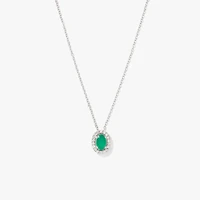 Oval Emerald and Diamond Halo Necklace in 10K White Gold (0.12ct tw)