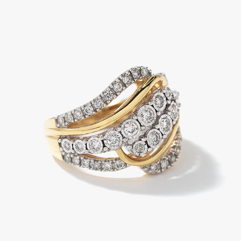 Diamond Cluster Dinner Ring 10K Yellow and White Gold (0.75 ct tw)