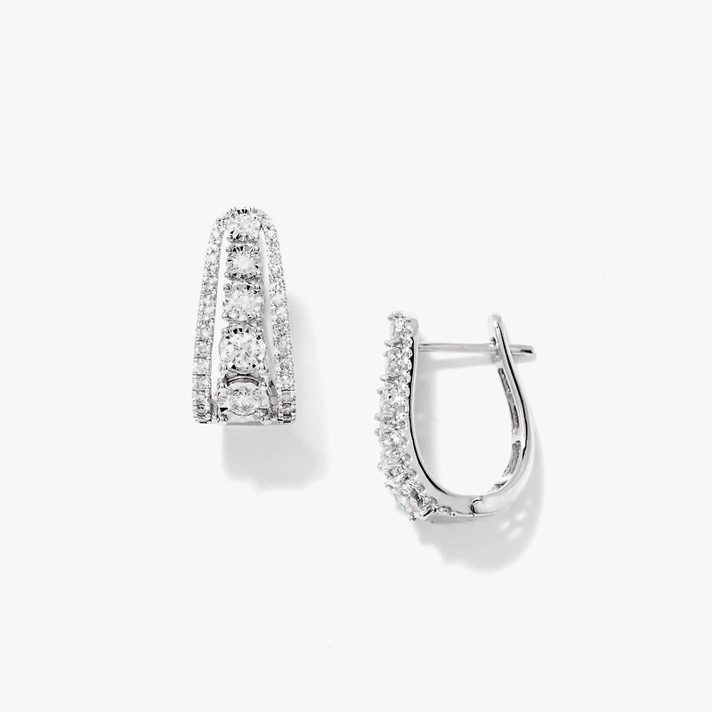 J Hoop Diamond Cluster Earrings in 10K White Gold (1.00 ct tw)