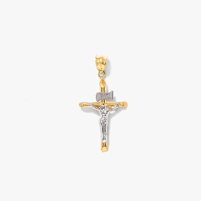 10K Yellow and White Gold Crucifix Cross Pendant