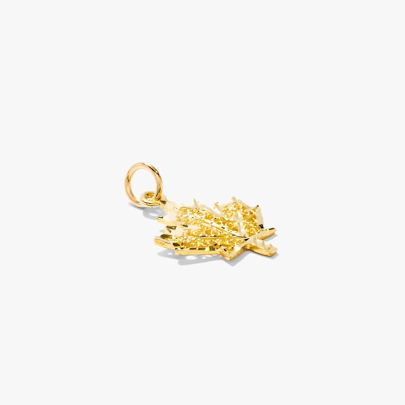 Maple Leaf Diamond Cut Pendant in 10K Yellow Gold