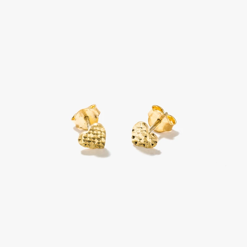 Heart Stud Earrings in 10K Yellow Gold