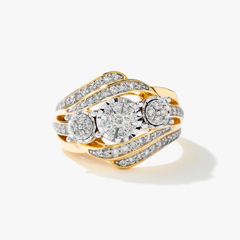 Diamond Dinner Ring 10K Yellow and White Gold (0.62 ct tw)