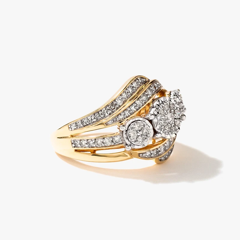 Diamond Dinner Ring 10K Yellow and White Gold (0.62 ct tw)