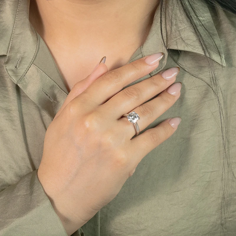 Lab Grown Round Cut Diamond Engagement Ring 14K White Gold (3.00 ct