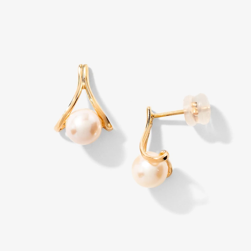 J Hook Pearl Earrings in 10K Yellow Gold