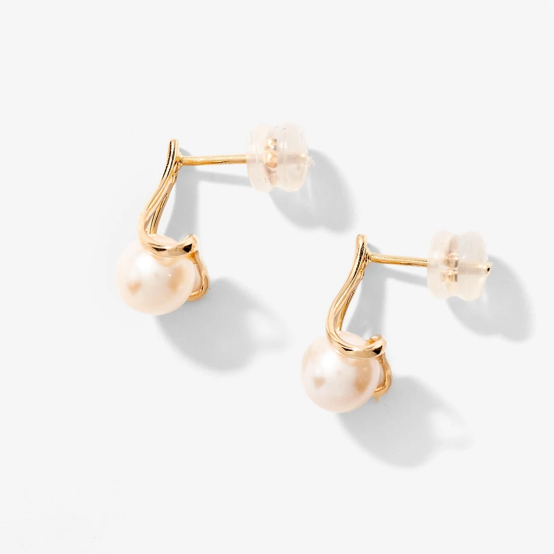 J Hook Pearl Earrings in 10K Yellow Gold