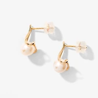 J Hook Pearl Earrings in 10K Yellow Gold