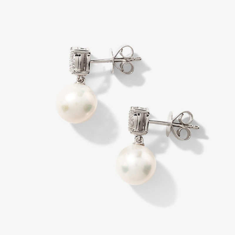 Pearl Dangle Earrings in 10K White Gold
