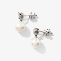 Pearl Dangle Earrings in 10K White Gold