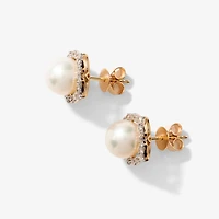 Pearl Earrings with Diamond Accents in 10K Yellow Gold
