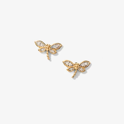 Diamond Dragonfly Earrings in 10K Yellow Gold (0.08 ct tw)