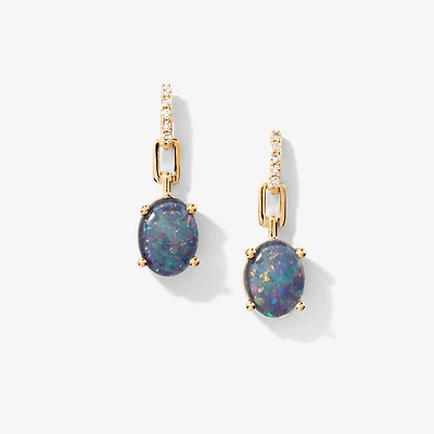 Doublet Opal Earrings in 10K Yellow Gold