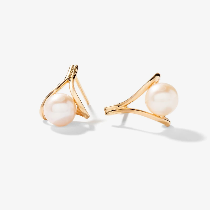 J Hook Pearl Earrings in 10K Yellow Gold