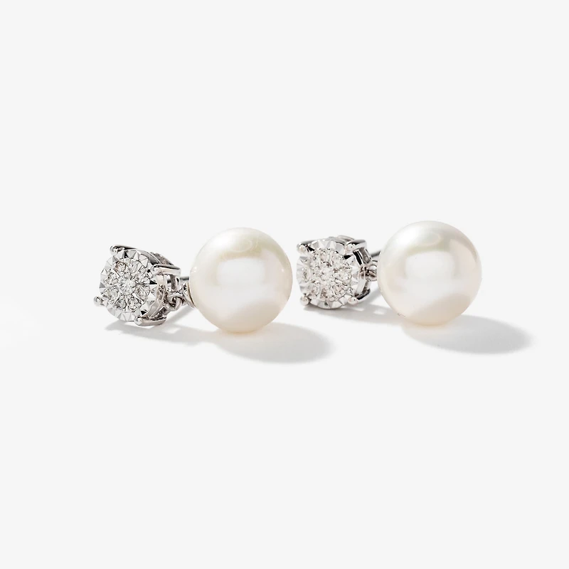 Pearl Dangle Earrings in 10K White Gold