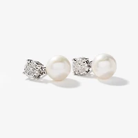 Pearl Dangle Earrings in 10K White Gold