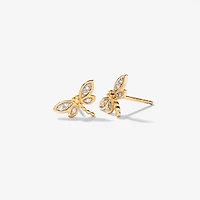 Diamond Dragonfly Earrings in 10K Yellow Gold (0.08 ct tw)
