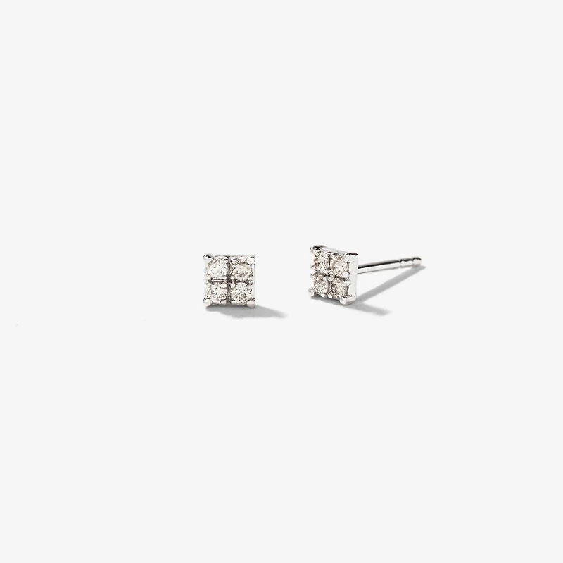 Square Diamond Stud Earrings in 10K White Gold (0.15 ct tw)