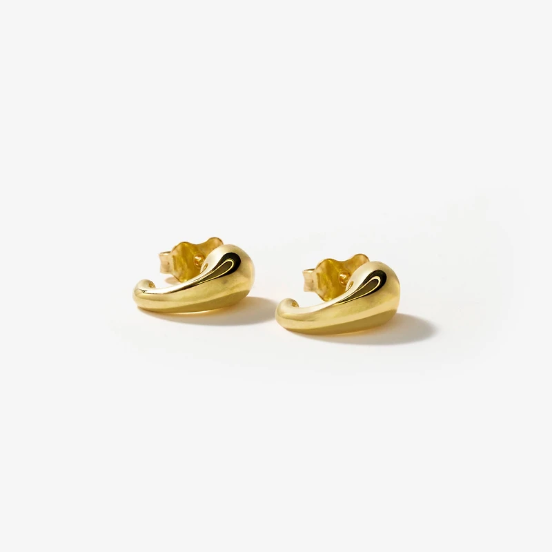 Hollow Rounded Horn Stud Earrings in 10K Yellow Gold