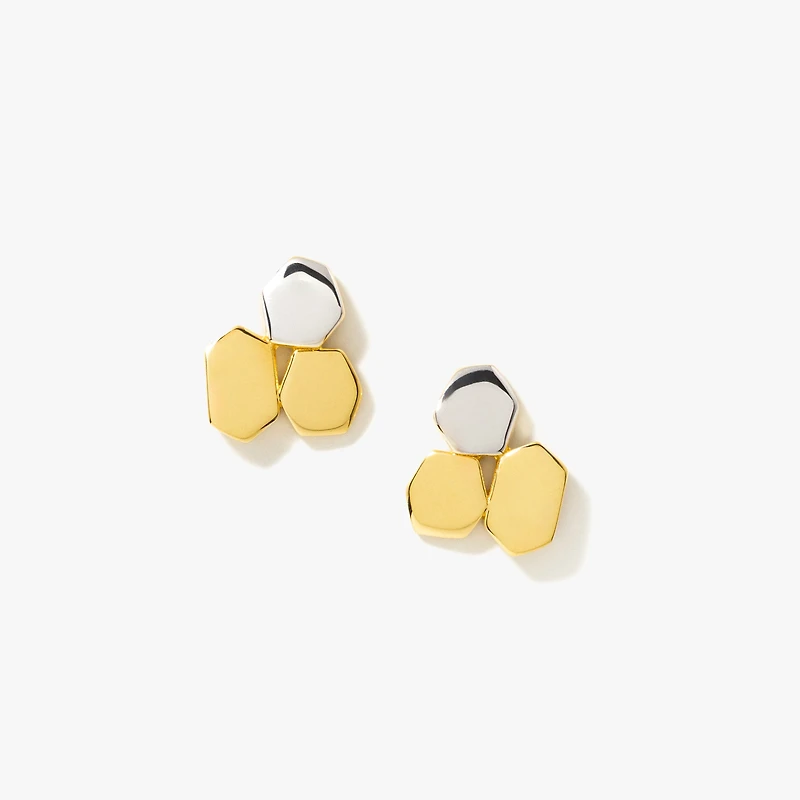 Pebble Stud Earrings in 10K Yellow and White Gold