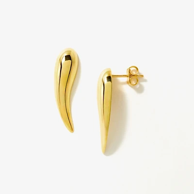 Hollow Rounded Horn Stud Earrings in 10K Yellow Gold