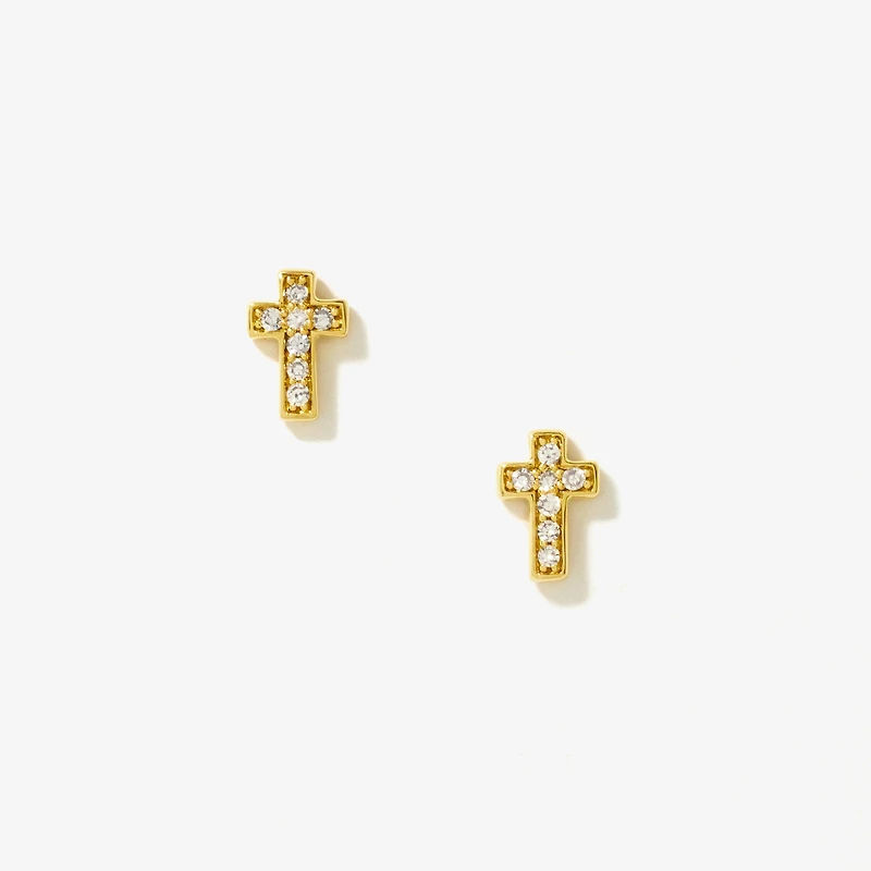 Diamond Cross Stud Earrings in 10K Yellow Gold (0.07 ct tw)