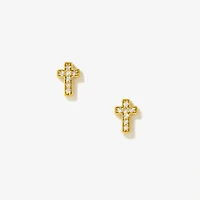 Diamond Cross Stud Earrings in 10K Yellow Gold (0.07 ct tw)