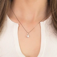 Cultured Pearl Eternity Style Diamond Pendant Necklace in 10K White Go