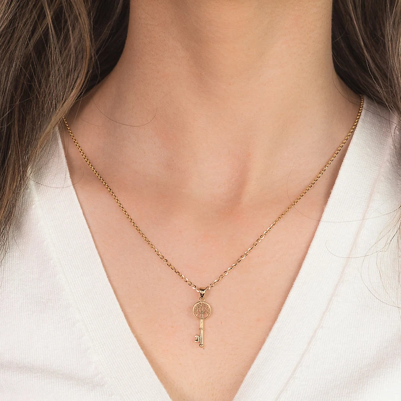 Family Tree Key Pendant in 10K Yellow and White Gold