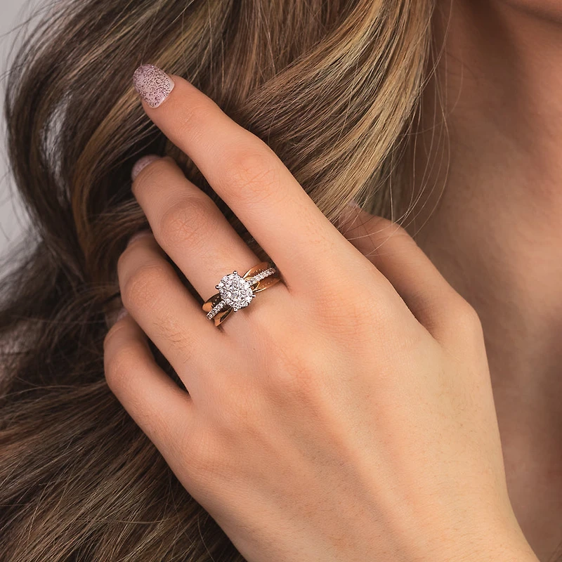 Oval Shape Diamond Cluster Ring 10K Yellow and White Gold (0.50 ct