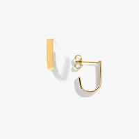 J-Hoop Stud Earrings in 10K Yellow Gold