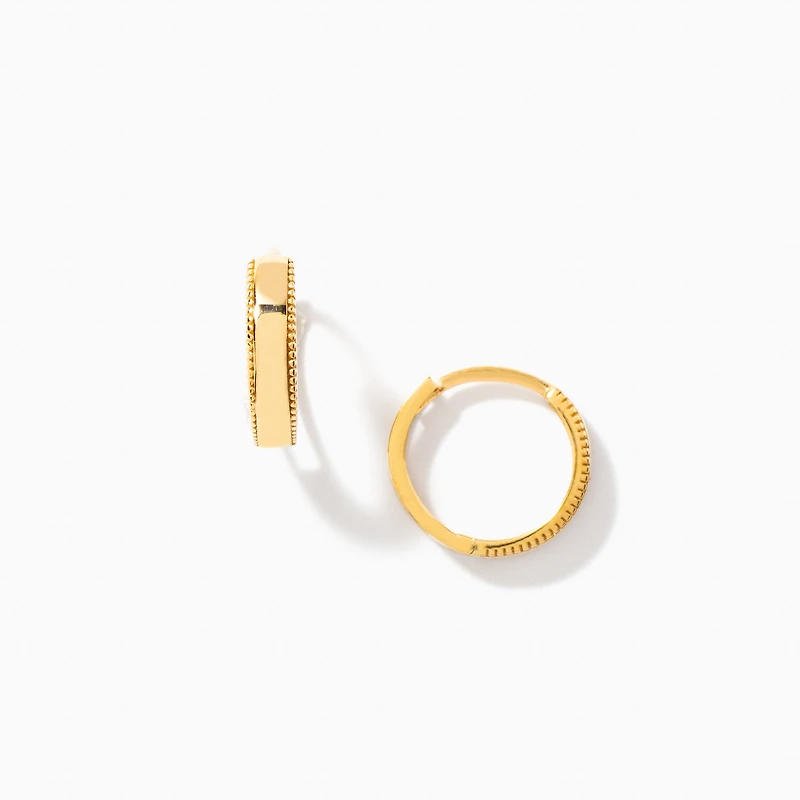 Beaded Edge Huggies in 14K Yellow Gold