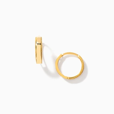 Beaded Edge Huggies in 14K Yellow Gold