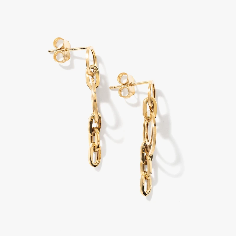 Paperclip Drop Stud Earrings in 10K Yellow Gold