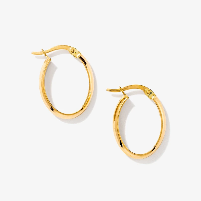 14K Yellow Gold Oval Hoop Earrings