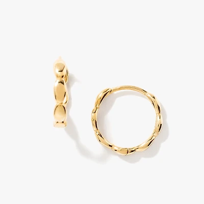 Oval Beaded Huggie in 14K Yellow Gold